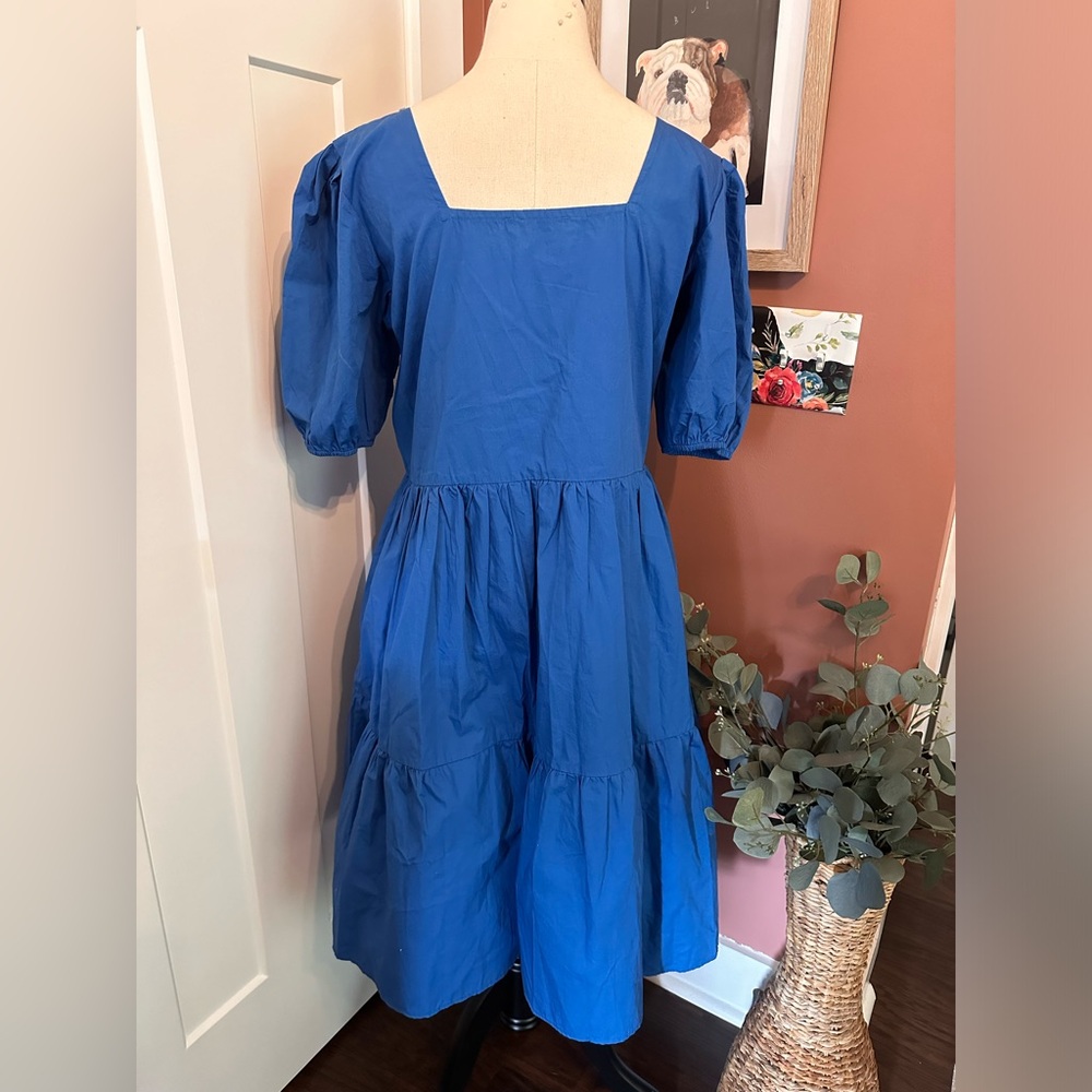 NWOT Maude Vivante Aria midi Royal blue L puff sleeve tiered 100% cotton dress - Picture 8 of 15